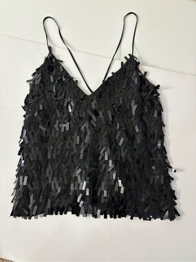 BCBGMaxAzria Black Sequin Fringe Cami